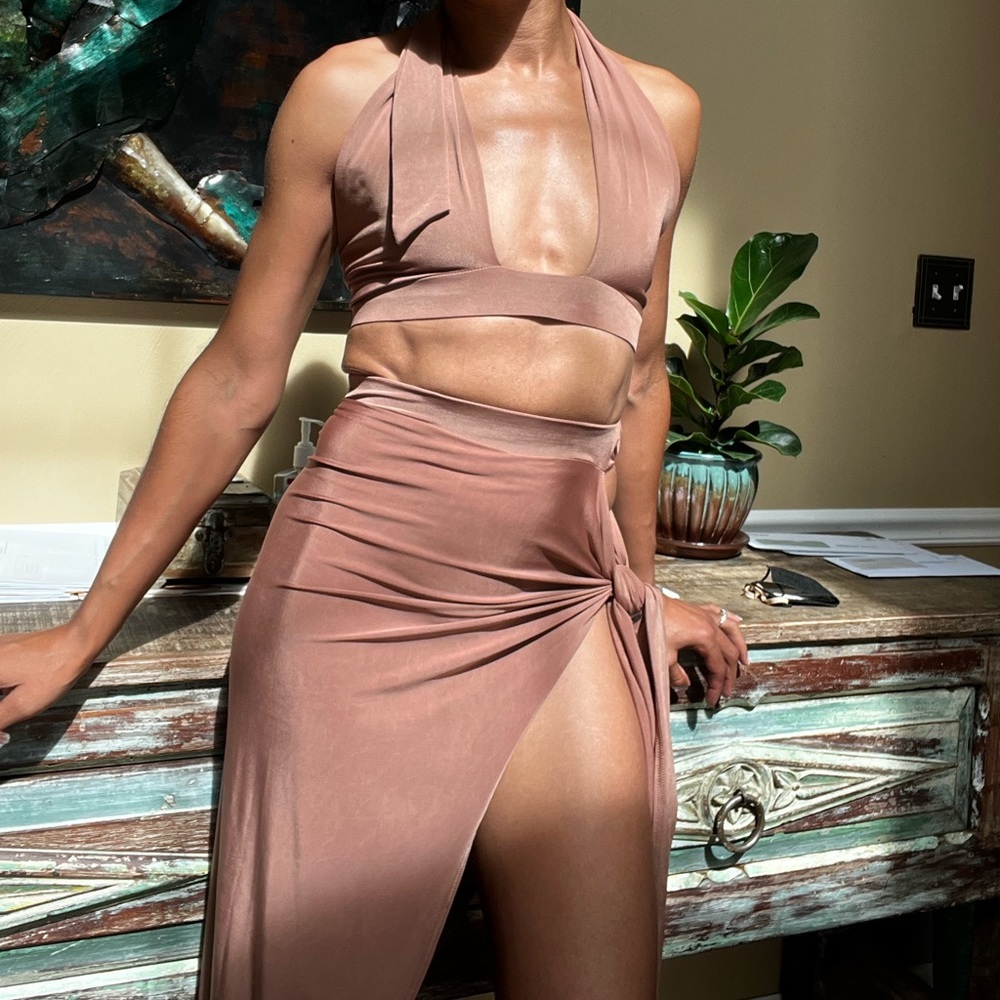 Fashion Nova Bronze Egyptian Queen Cut Out Two Piece Skirt Set